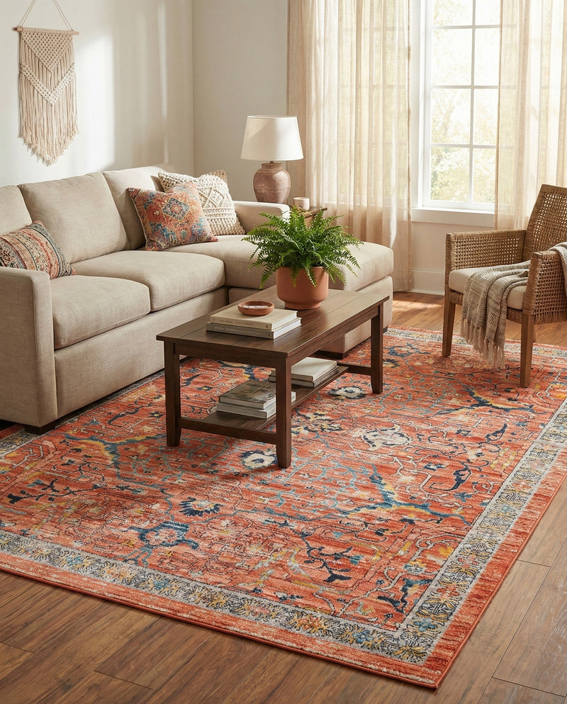 Seville Stripes Collection Area Rug -  Malaga (Brick Red) Rectangle Brick Red  lifestyle 29