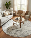 Brighton Stripes Collection Area Rug - Sussex (Ivory and Gray) Round Ivory and Gray  lifestyle 32