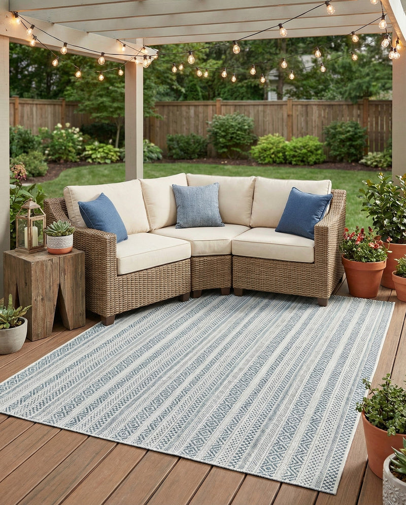 Seaside Stripes Collection Area Rug -  Boardwalk (Teal) Rectangle Teal  lifestyle 4