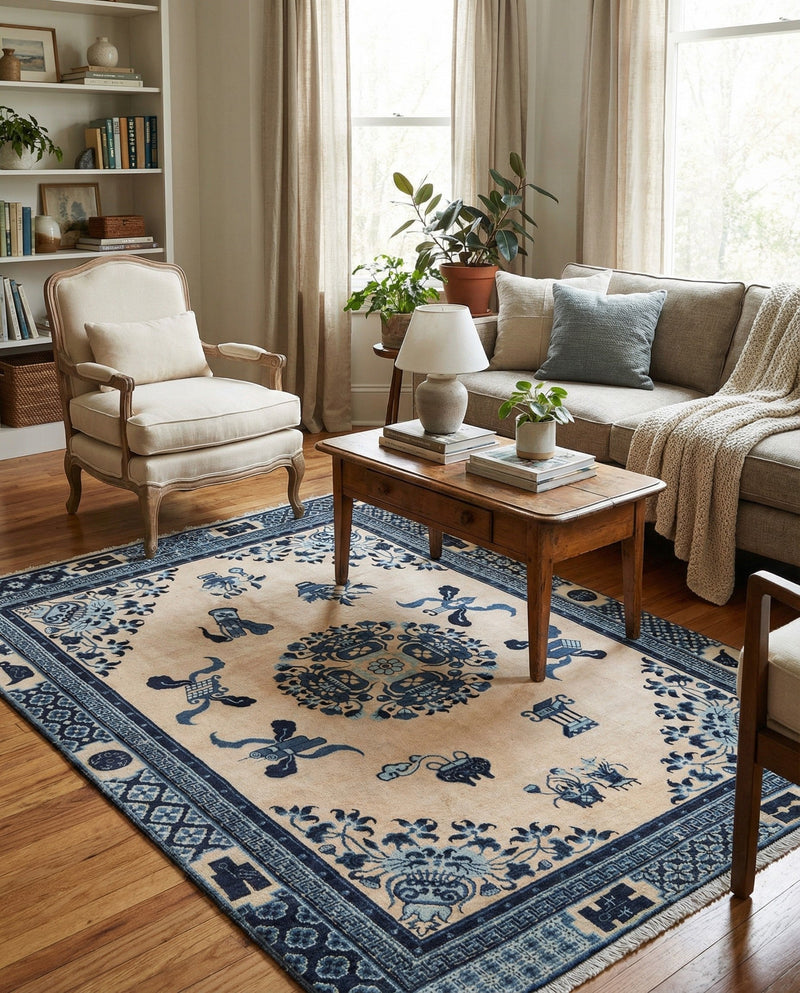 Bazaar Chic Collection Area Rug -  Casablanca Rectangle Ivory and Blue  lifestyle 13