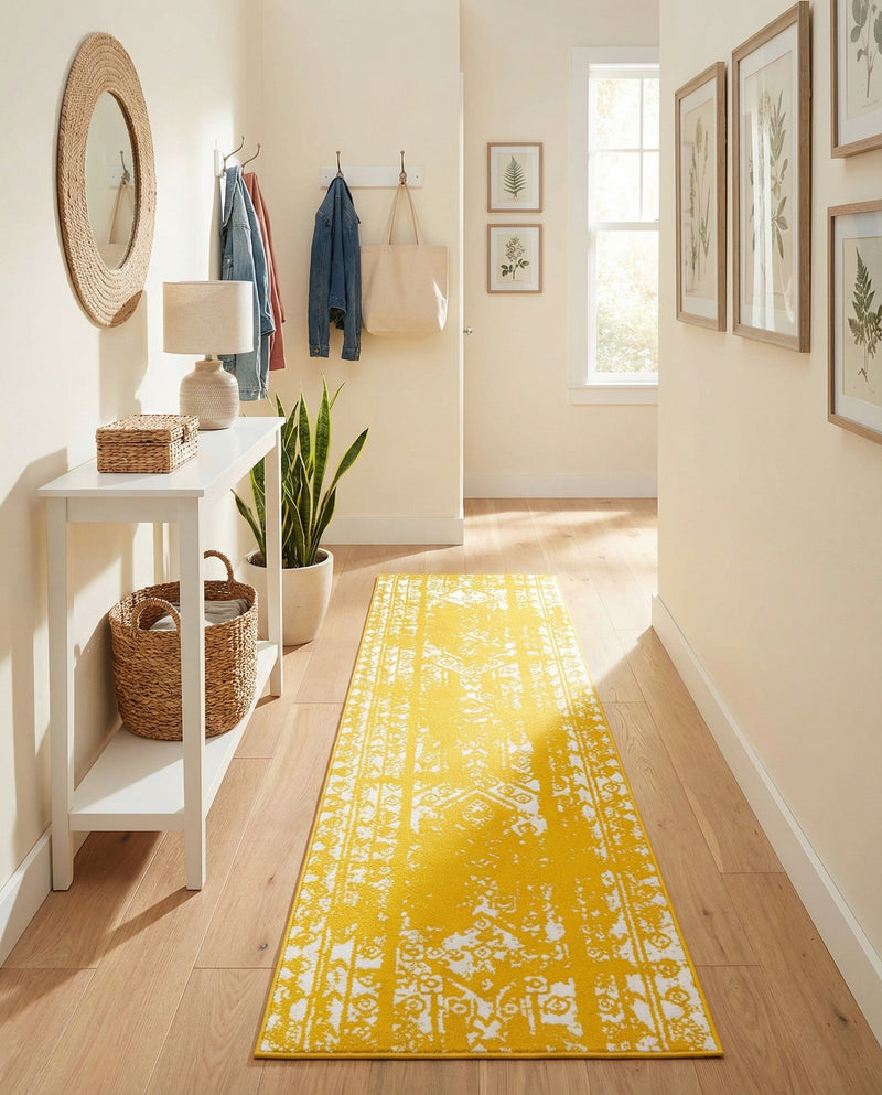 Brighton Stripes Collection Area Rug - Sussex (Yellow) Runner Yellow  lifestyle 61