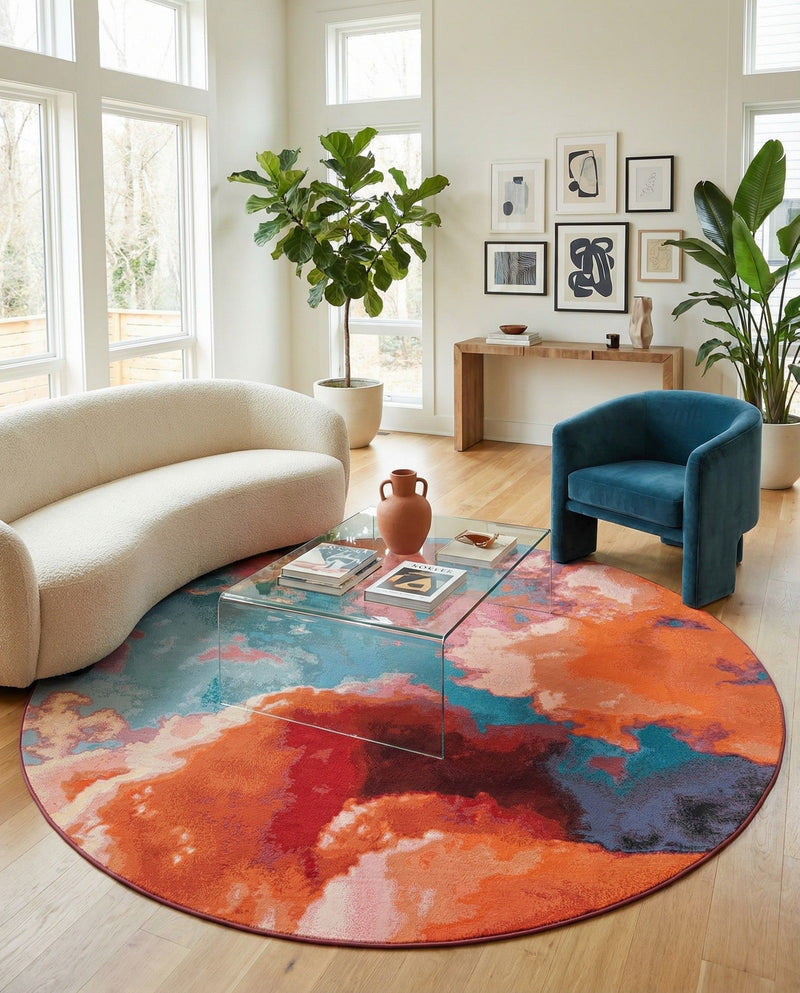 Urban Terrace Collection Area Rug -  Patio Round Gray and Pink  lifestyle 13