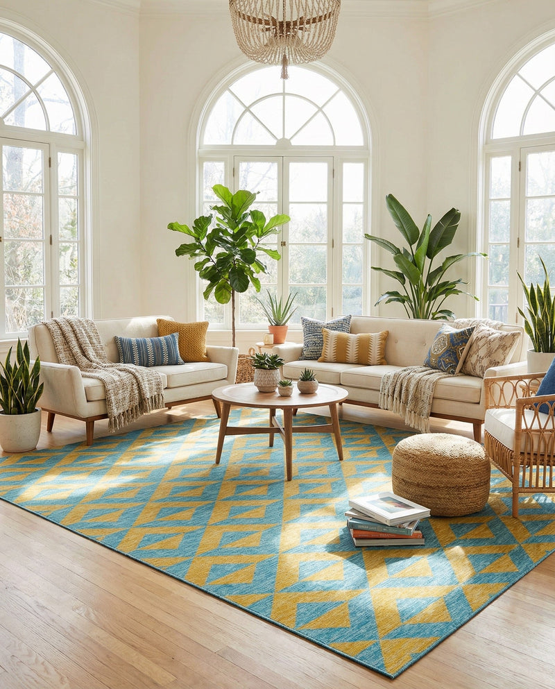 Urban Oasis Rugs Collection Area Rug -  Highrise (Yellow and Aqua) Square Yellow and Aqua  lifestyle 44