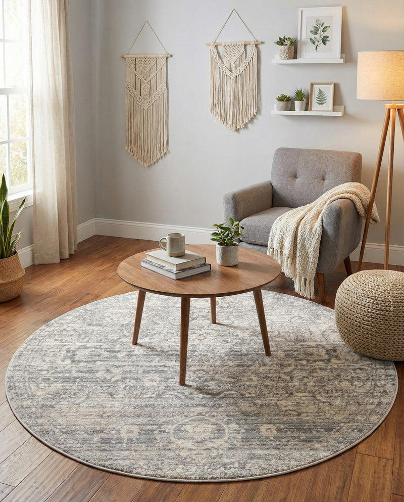 Seville Stripes Collection Area Rug -  Cordoba (Gray) Round Gray  lifestyle 68