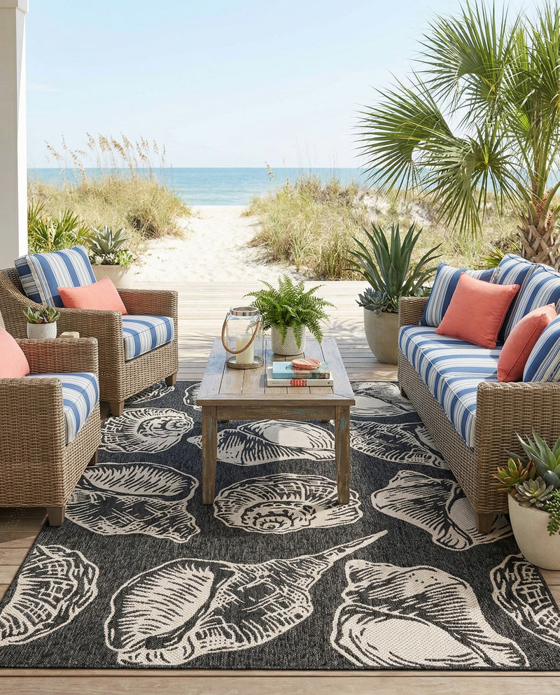 Seaside Haven Rugs Collection Area Rug -  Lighthouse (Black and White) Rectangle Black and White  lifestyle 23