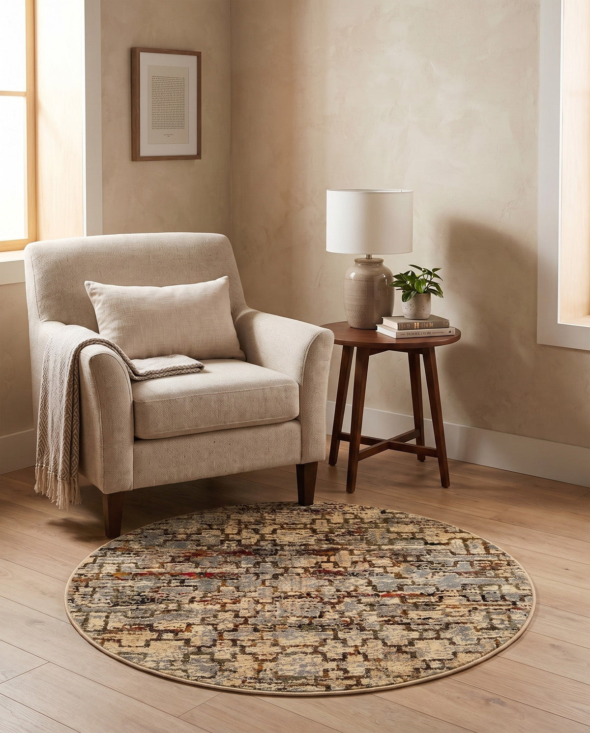 Neptune Elegance Collection Area Rug -  Proteus Round Beige Cream  lifestyle 161