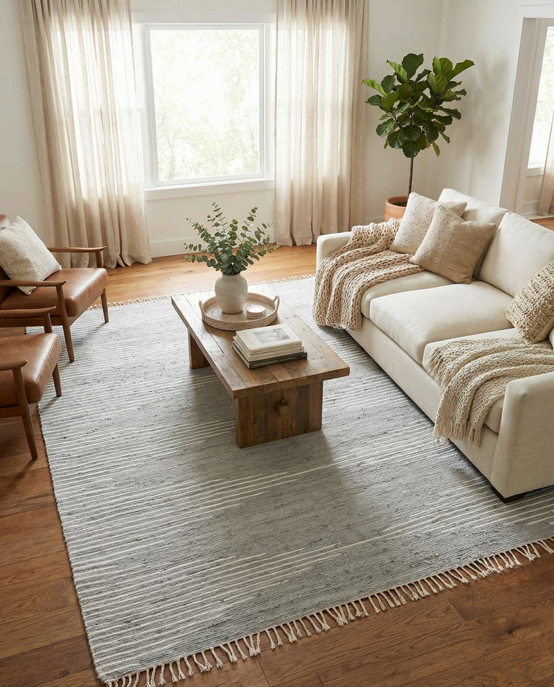 Thar Cotton Collection Area Rug - Jaisalmer (Light Gray) Rectangle Light Gray  lifestyle 16