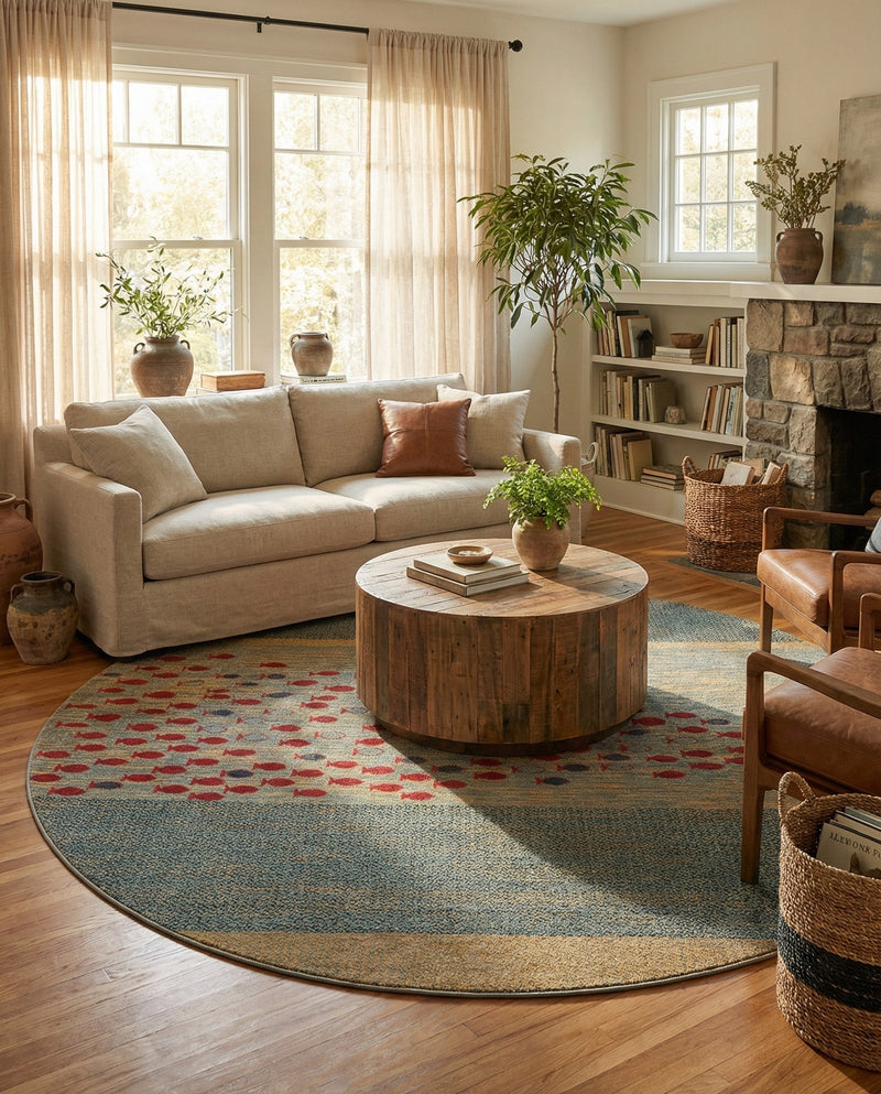 Zagros Oasis Collection Area Rug -  Kermanshah Round Blue  lifestyle 48
