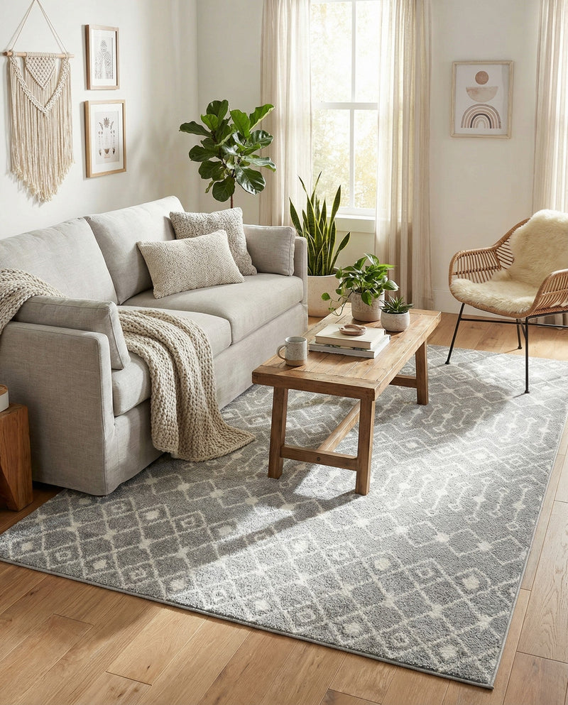 Mediterranean Lattice Collection Area Rug - Santorini (Gray) Rectangle Gray  lifestyle 8