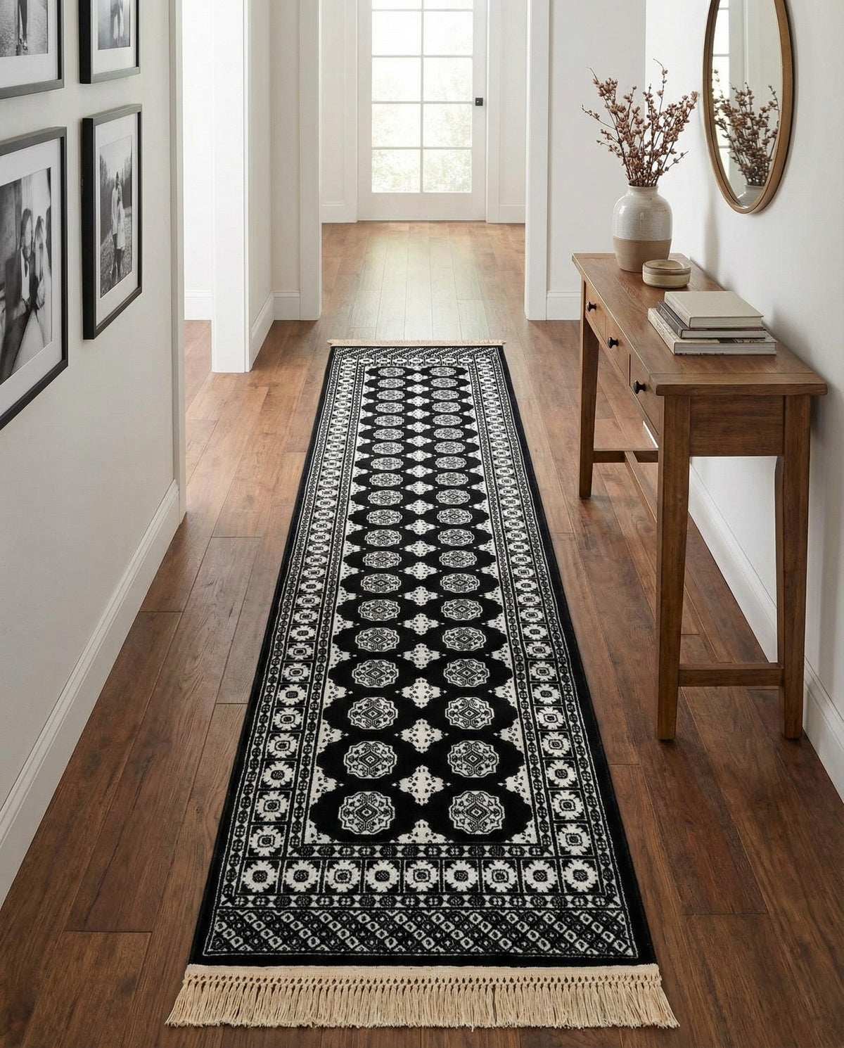 Samarkand Elegance Collection Area Rug -  Margilan (Black and White) Runner Black and White  lifestyle 89