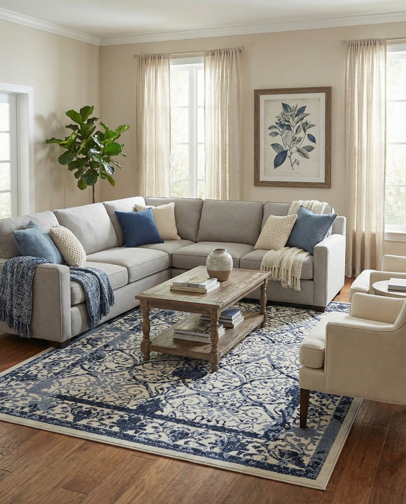 Horizon Collection Area Rug -  Sierra Rectangle Ivory and Blue  lifestyle 9