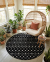 Mediterranean Lattice Collection Area Rug - Santorini (Black and White) Round Black and White  lifestyle 50
