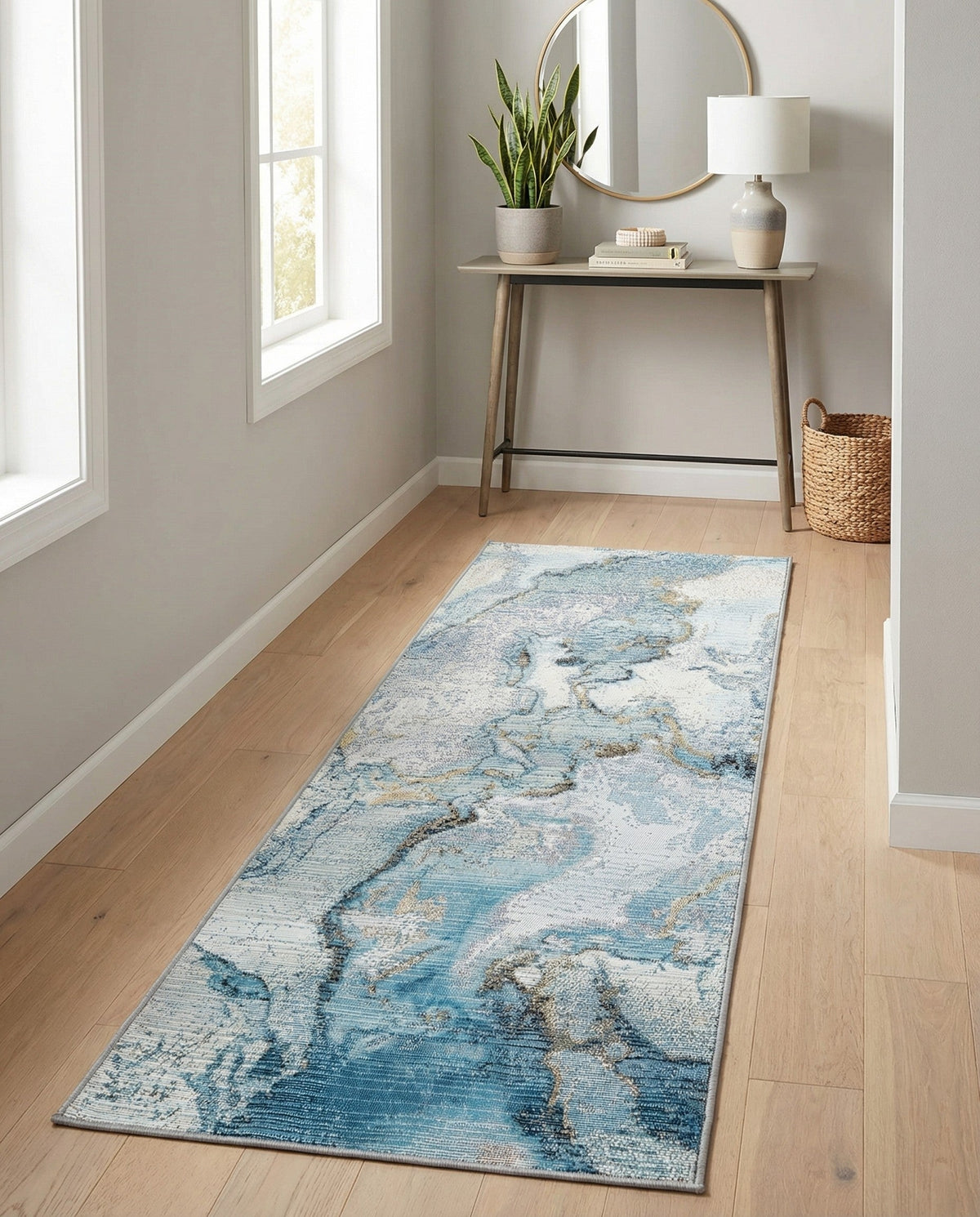 Urban Terrace Collection Area Rug -  Vertex Runner Blue and Ivory  lifestyle 82