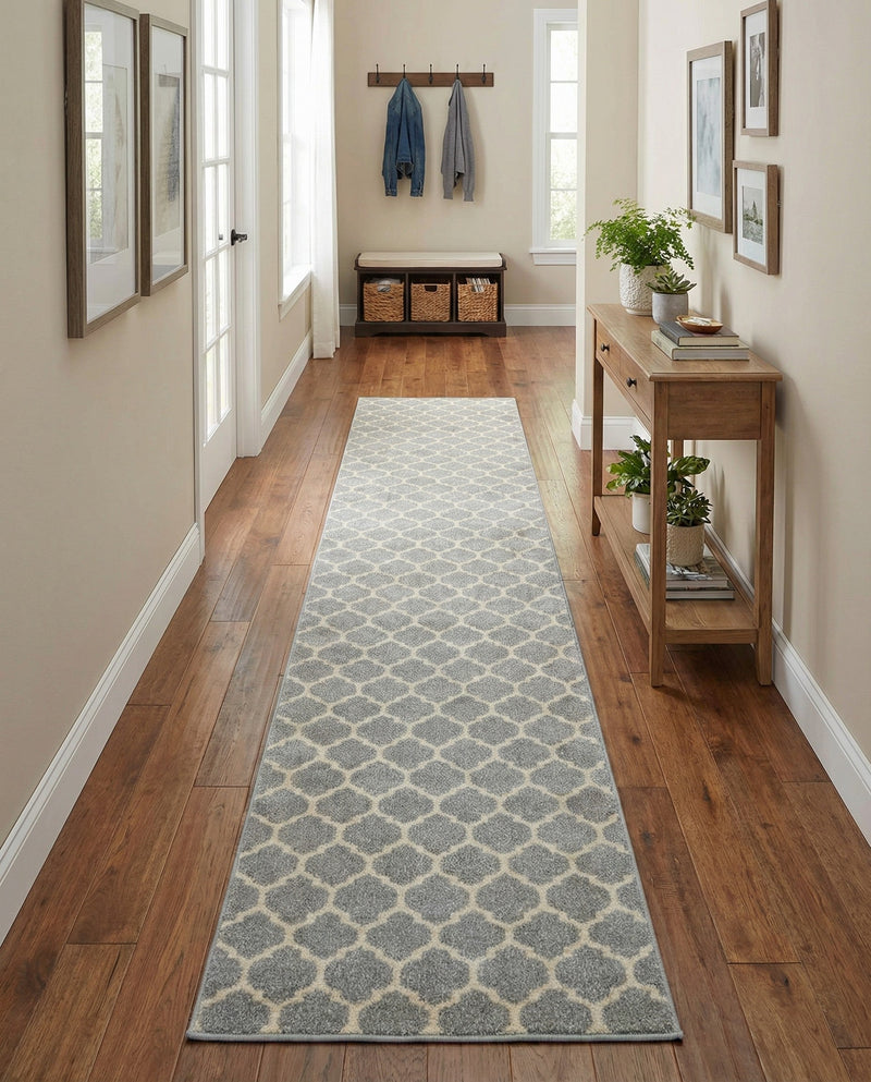 Lattice Gardens Collection Area Rug -  Bloomfield (Light Gray) Runner Light Gray  lifestyle 53