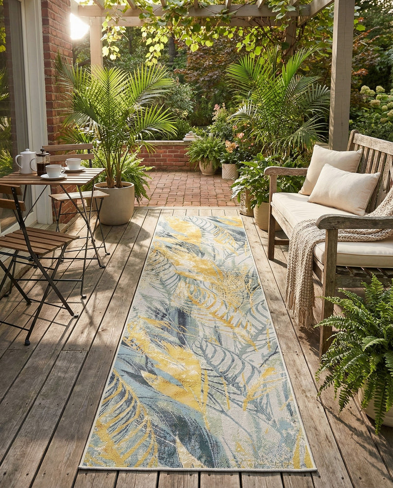 Seaside Blooms Collection Area Rug -  Blossom Runner Gray Ivory Yellow  lifestyle 63