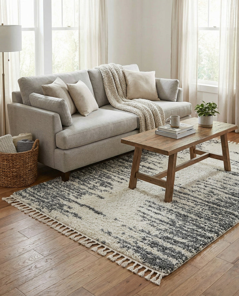 Tranquil Tides Shag Collection Area Rug - Marina Rectangle White  lifestyle 25