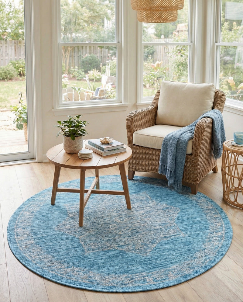 Patio Heritage Collection Area Rug -  Charleston (Light Aqua) Round Light Aqua  lifestyle 47