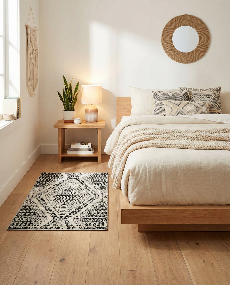Marrakech Mosaic Collection Area Rug -  Medina Rectangle Black and White  lifestyle 3