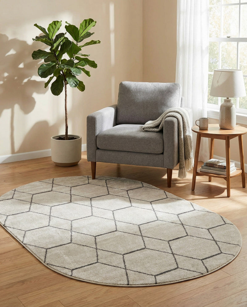 Trellis Mosaic Collection Area Rug - Arborville (Ivory) Oval Ivory  lifestyle 52