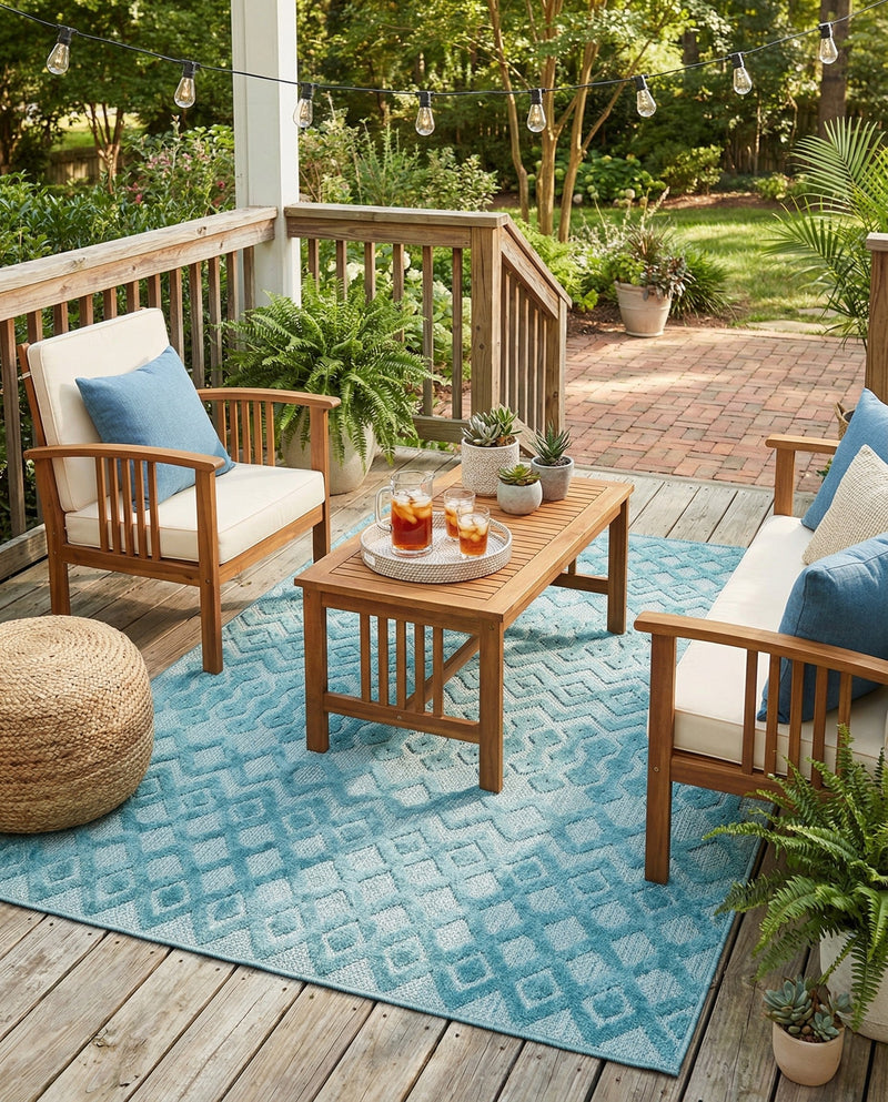 Garden Lattice Charm Collection Area Rug -  Pergola (Aqua) Rectangle Aqua  lifestyle 15