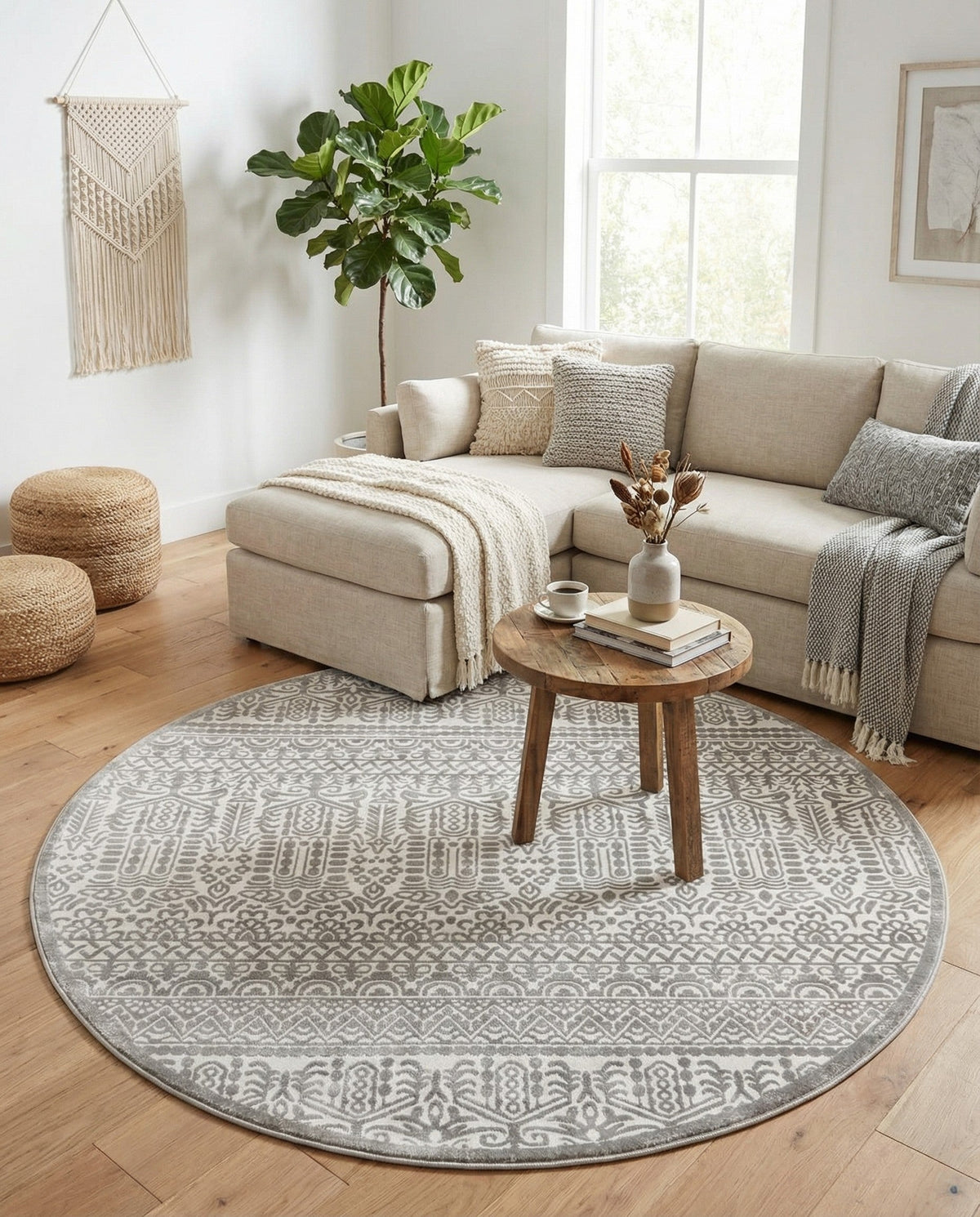 Metro Heights Collection Area Rug -  Chelsea Round Gray  lifestyle 130