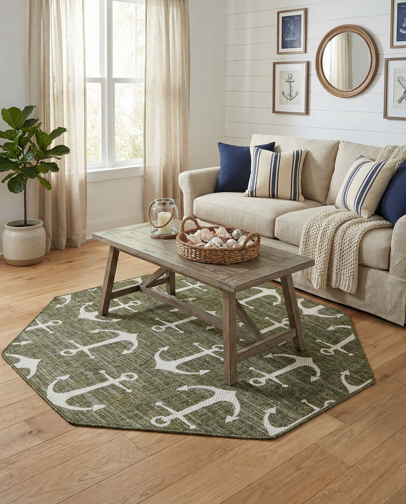 Seaside Haven Rugs Collection Area Rug - Sapphire (Green) Octagon Green  lifestyle 61