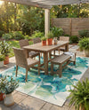 Seaside Blooms Collection Area Rug -  Flora Rectangle Blue Green  lifestyle 18