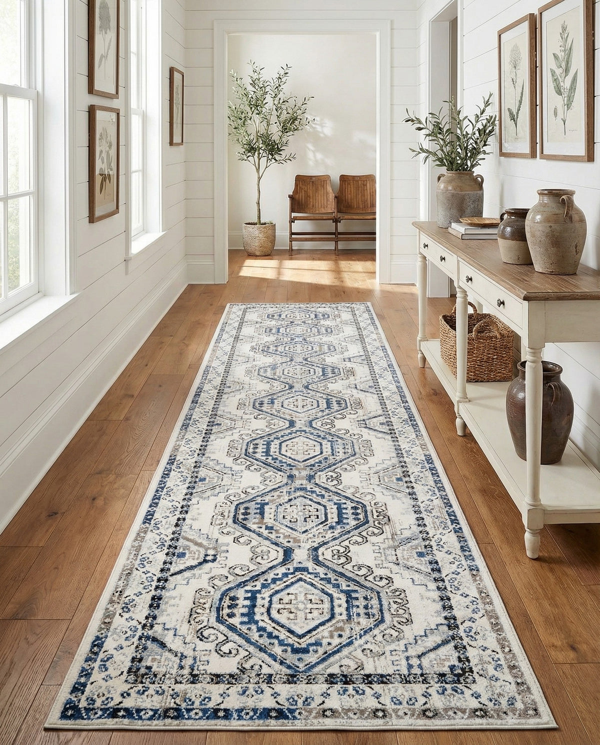 Savannah Elegance Collection Area Rug -  Tybee (Ivory Aqua) Runner Ivory Aqua  lifestyle 88