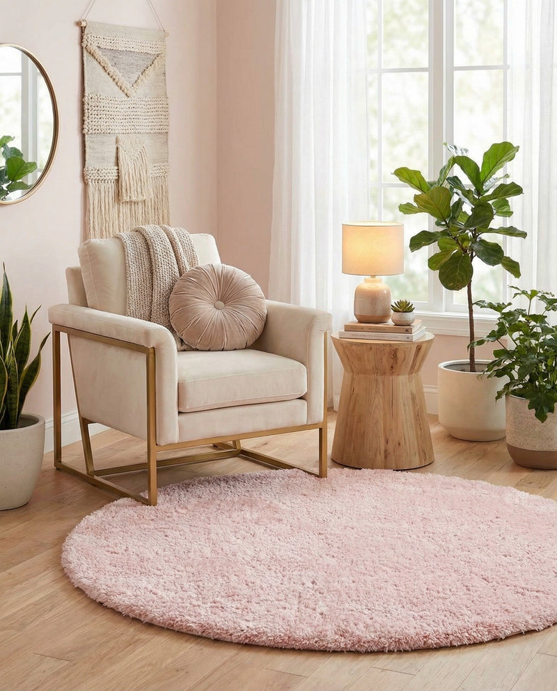 Eternal Plush Oasis Collection Area Rug -  Tranquility (Pink Lace) Round Pink Lace  lifestyle 62