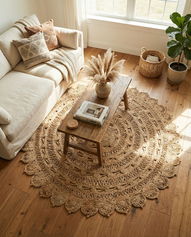 Woven Seaside Jute Collection Area Rug - Coastalhaven (Natural) Round Natural  lifestyle 9