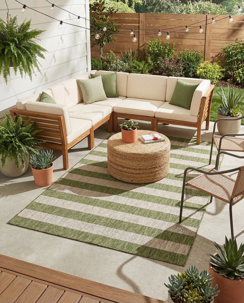 Seaside Stripes Collection Area Rug -  Veranda Rectangle Green  lifestyle 34