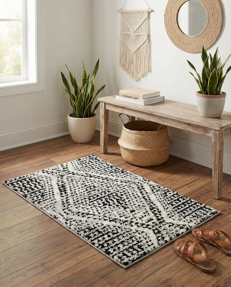 Marrakech Mosaic Collection Area Rug -  Medina Rectangle Black and White  lifestyle 4