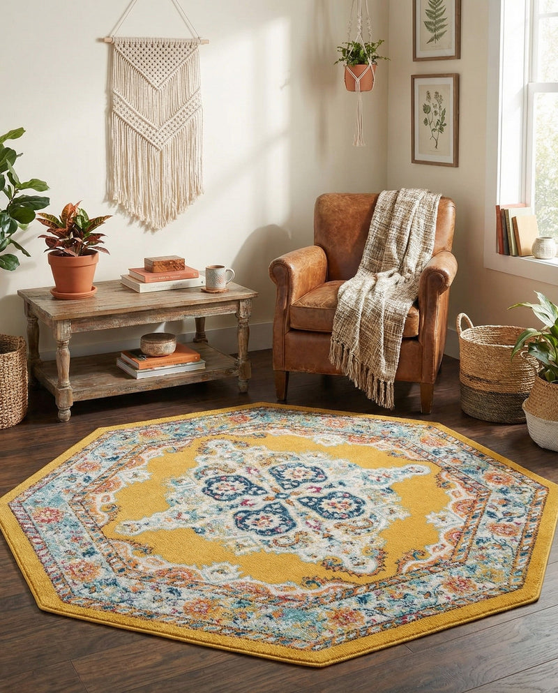 Beverly Grove Collection Area Rug -  Fairfax (Yellow) Octagon Yellow  lifestyle 70