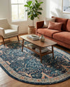 Seville Stripes Collection Area Rug -  Malaga (Navy Blue) Oval Navy Blue  lifestyle 63