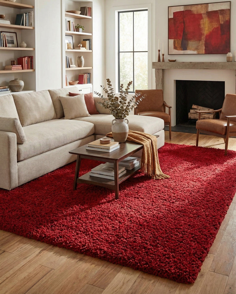 Plush Oasis Collection Area Rug - Serenity (Cherry Red) Rectangle Cherry Red  lifestyle 11