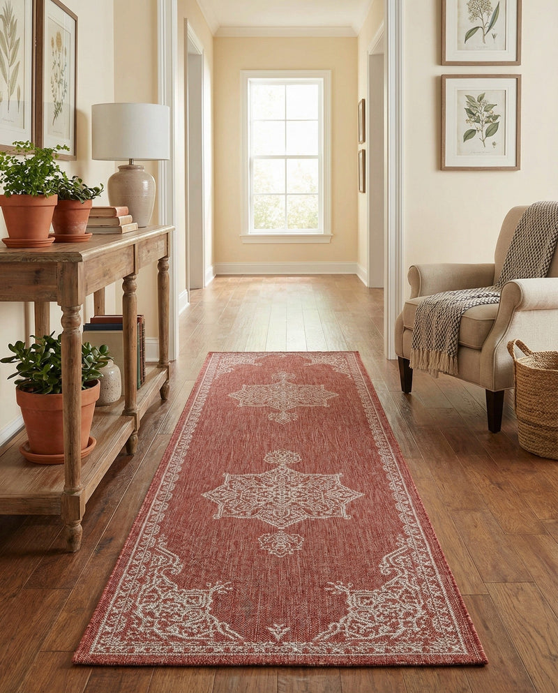 Patio Heritage Collection Area Rug -  Charleston (Rust Red) Runner Rust Red  lifestyle 54