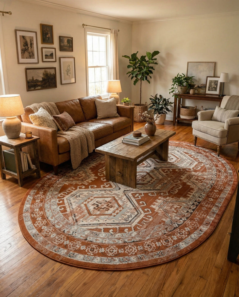 Savannah Elegance Collection Area Rug -  Tybee (Terracotta) Oval Terracotta  lifestyle 49
