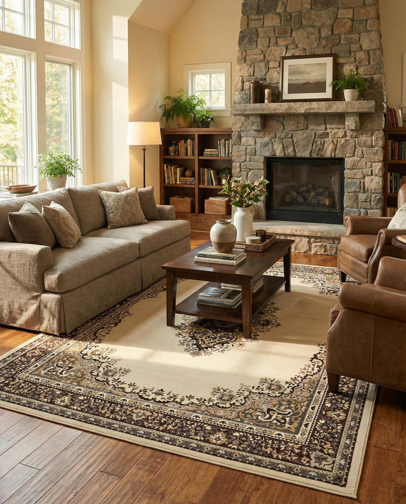 Tabriz Tapestry Collection Area Rug - Azerbaijan (Ivory) Rectangle Ivory  lifestyle 3