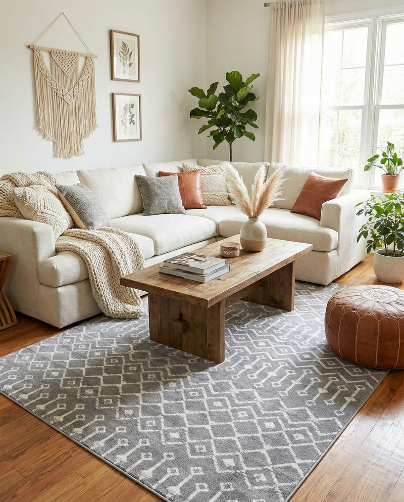 Marrakech Lattice Collection Area Rug - Medina (Gray) Rectangle Gray  lifestyle 18