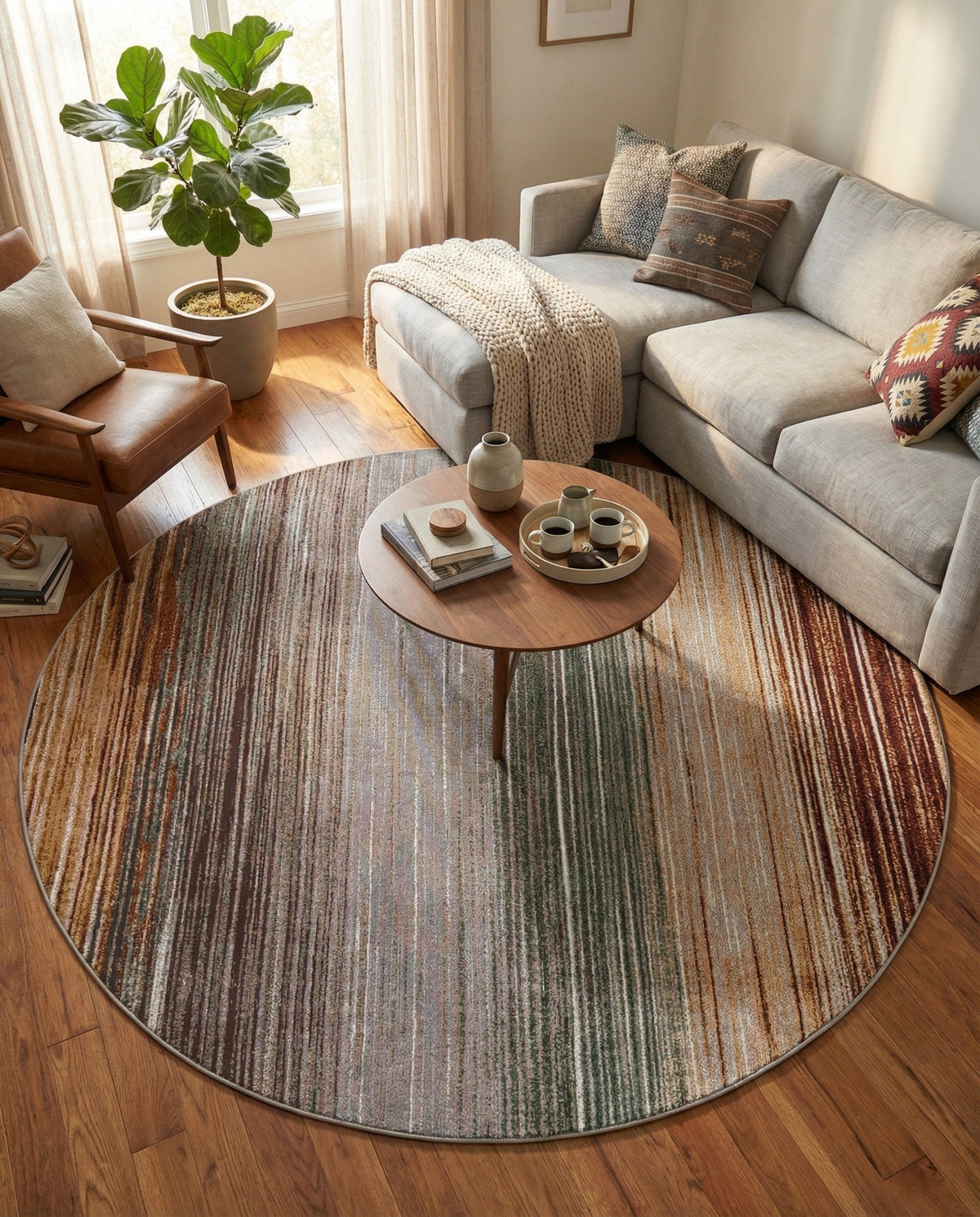 Urban Terrace Collection Area Rug -  Corsica Round Multi  lifestyle 54
