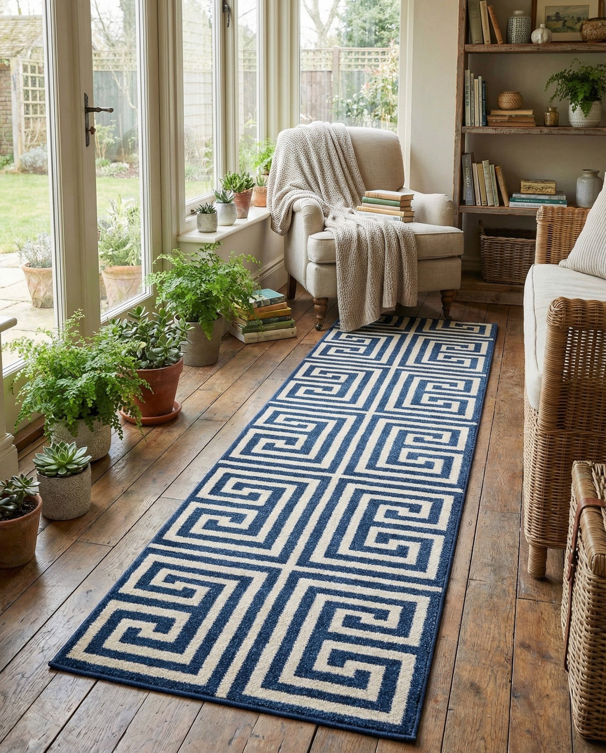 Aegean Labyrinth Collection Area Rug -  Mykonos Runner Navy Blue  lifestyle 115