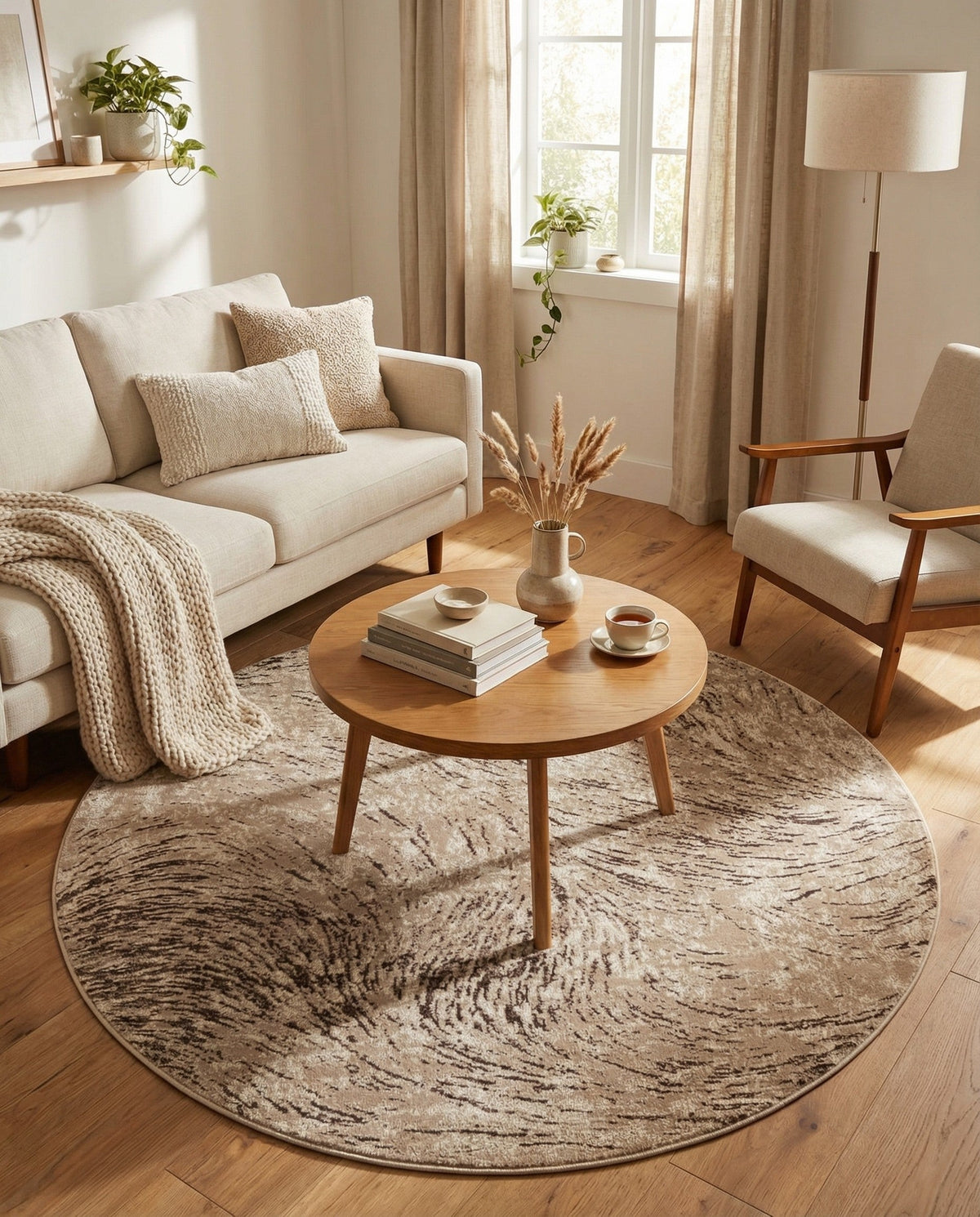 Serenity Sands Collection Area Rug -  Quietshore Round Brown  lifestyle 90