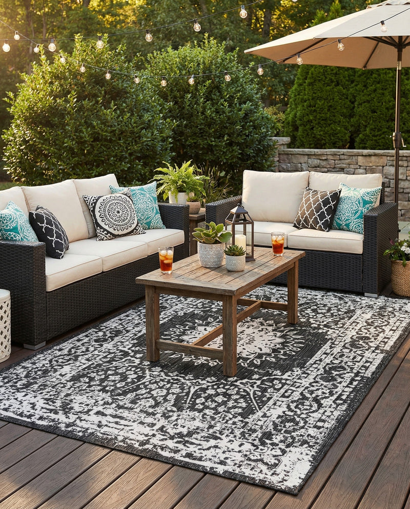 Patio Heritage Collection Area Rug -  Lafayette (Black and White) Rectangle Black and White  lifestyle 22