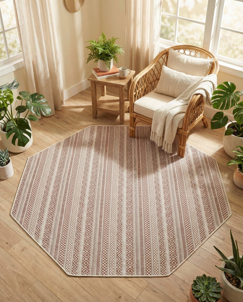 Seaside Stripes Collection Area Rug -  Boardwalk (Red) Octagon Red  lifestyle 69