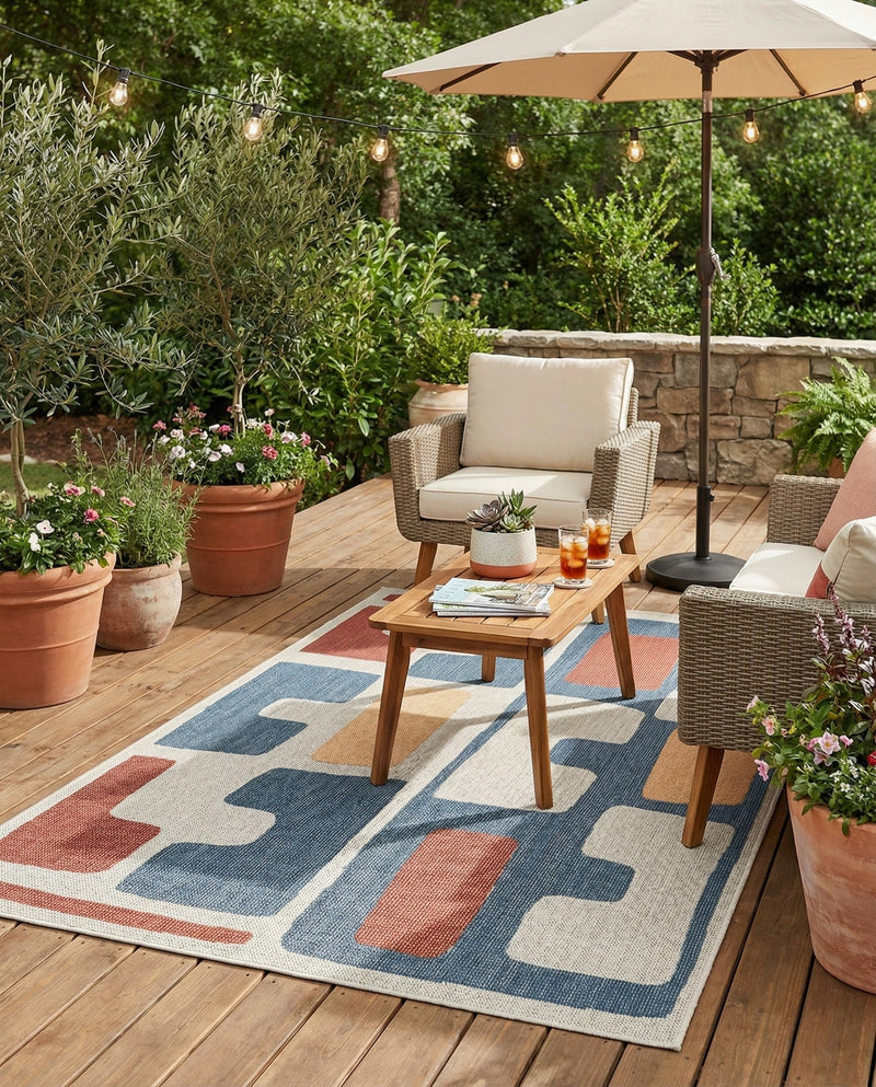 Coastal Terrace Collection Area Rug -  Sail Rectangle Ivory and Blue  lifestyle 8