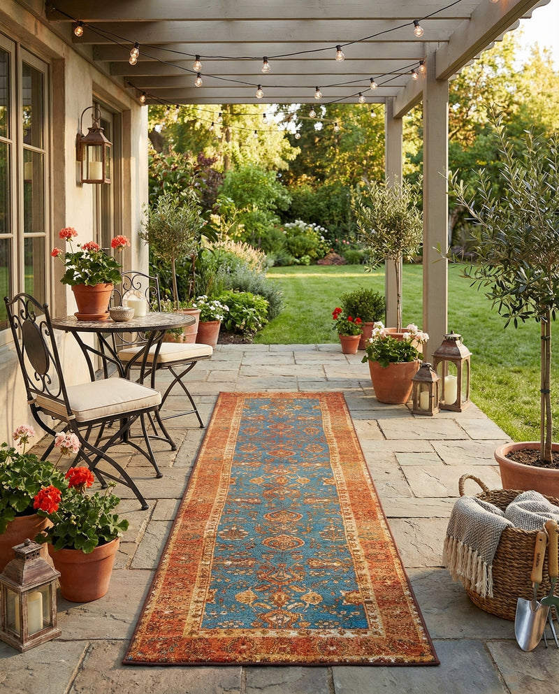 Patio Heritage Collection Area Rug -  Pavilion Runner Navy Blue  lifestyle 55