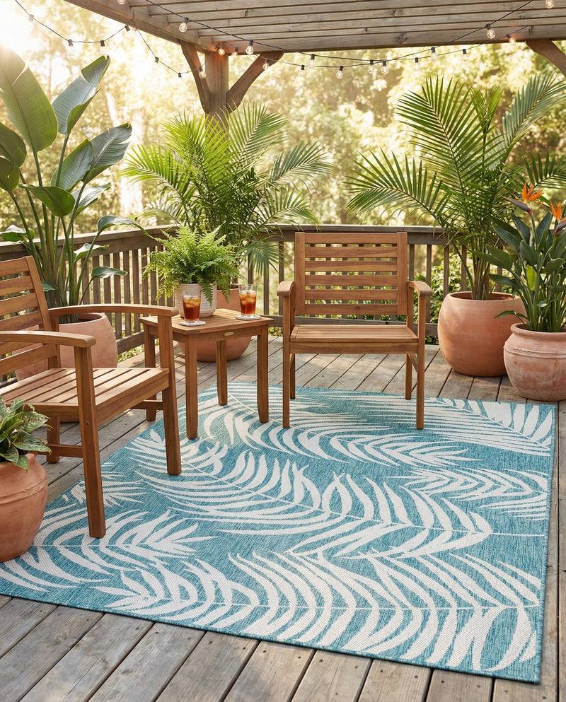 Seaside Blooms Collection Area Rug - Verdure (Light Aqua) Rectangle Light Aqua  lifestyle 6