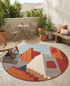 Urban Terrace Collection Area Rug -  Patio Round Multi  lifestyle 63