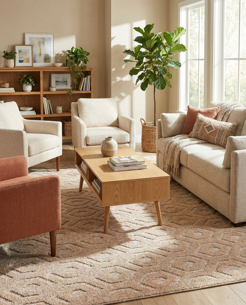 Garden Lattice Charm Collection Area Rug - Arbor (Beige) Square Beige  lifestyle 25