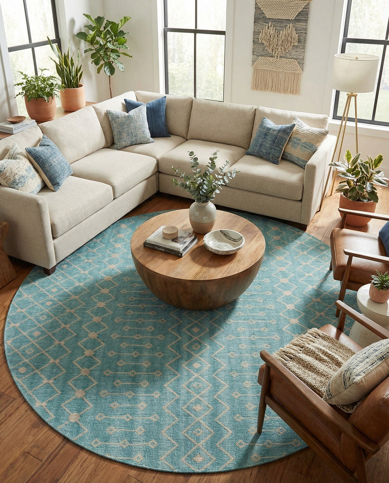 Savannah Pergola Collection Area Rug -  Pergola (Aqua) Round Aqua  lifestyle 81